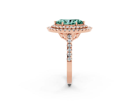 Rose gold Double Halo Marquise Cut Green Sapphire Pavé Band with Four-Prong Setting_2