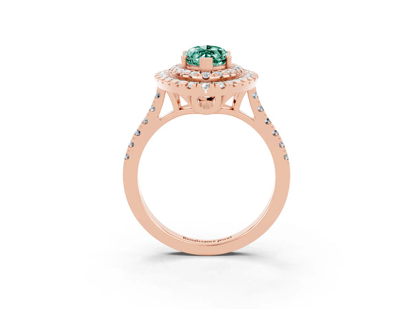 Rose gold Double Halo Marquise Cut Green Sapphire Pavé Band with Four-Prong Setting