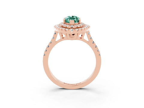Rose gold Double Halo Marquise Cut Green Sapphire Pavé Band with Four-Prong Setting_3