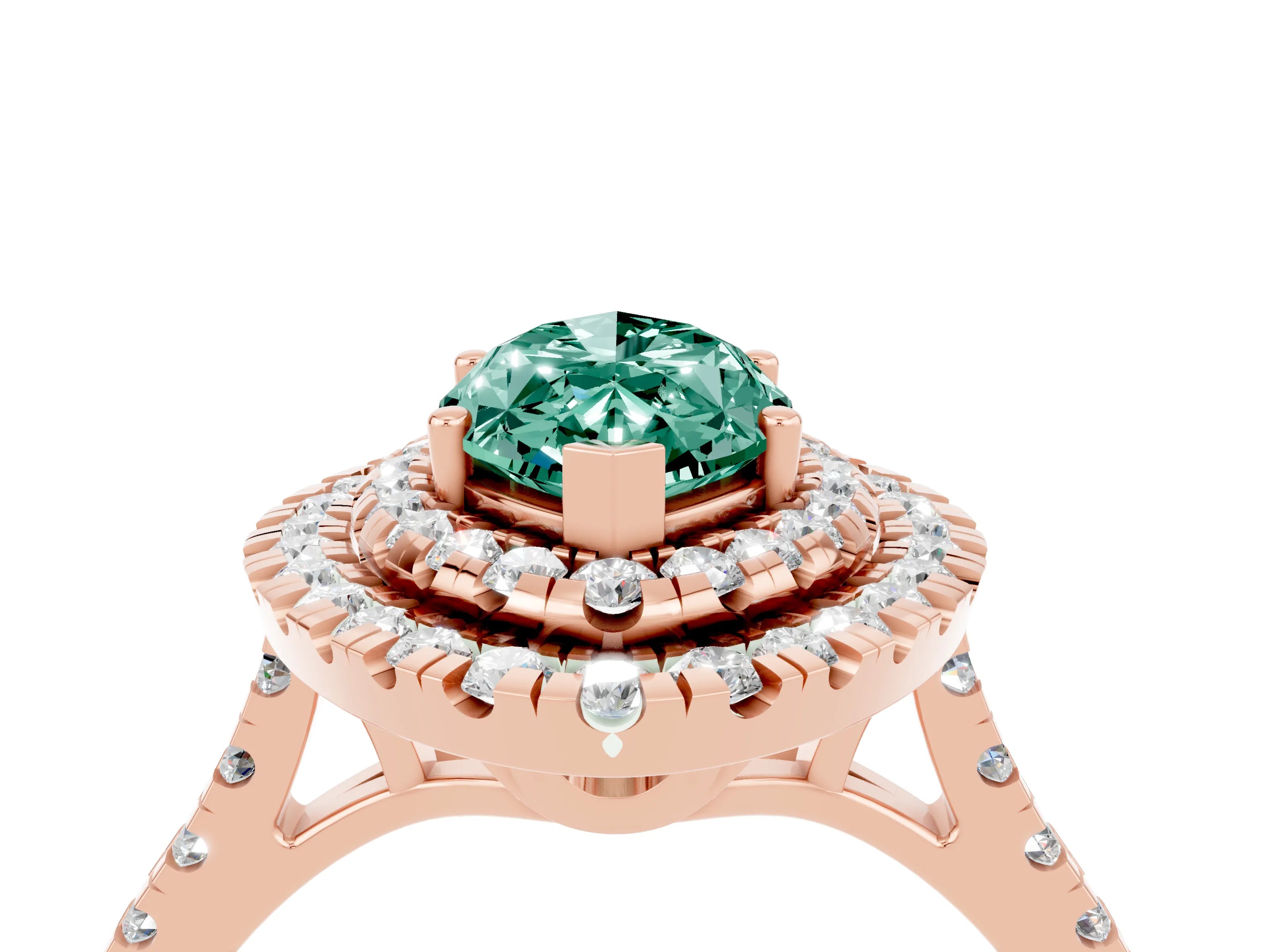 Rose gold Double Halo Marquise Cut Green Sapphire Pavé Band with Four-Prong Setting_4