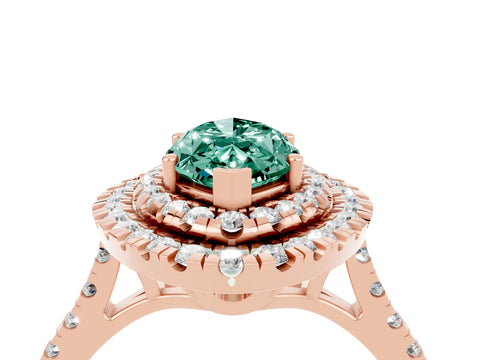 Rose gold Double Halo Marquise Cut Green Sapphire Pavé Band with Four-Prong Setting_4