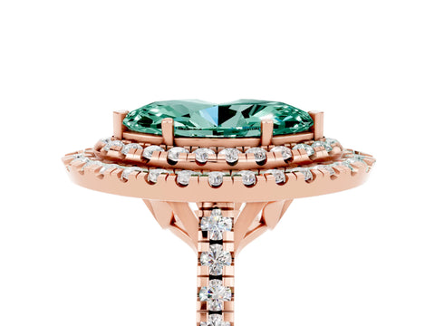 Rose gold Double Halo Marquise Cut Green Sapphire Pavé Band with Four-Prong Setting_5