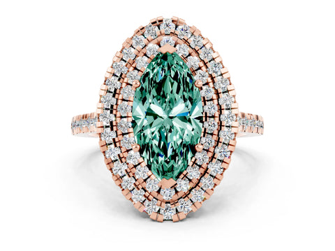 Rose gold Double Halo Marquise Cut Green Sapphire Pavé Band with Four-Prong Setting