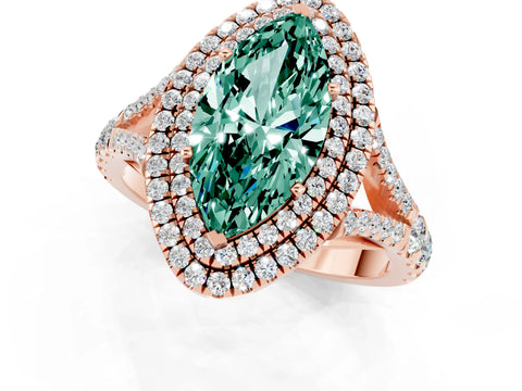 Rose gold Double Halo Marquise Cut Green Sapphire Pavé Split Shank Ring with Prong Setting_1