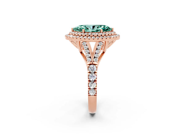 Rose gold Double Halo Marquise Cut Green Sapphire Pavé Split Shank Ring with Prong Setting
