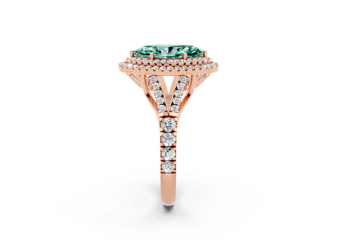 Rose gold Double Halo Marquise Cut Green Sapphire Pavé Split Shank Ring with Prong Setting_2