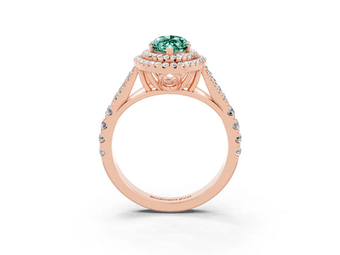 Rose gold Double Halo Marquise Cut Green Sapphire Pavé Split Shank Ring with Prong Setting_3