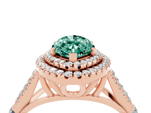 Rose gold Double Halo Marquise Cut Green Sapphire Pavé Split Shank Ring with Prong Setting_4