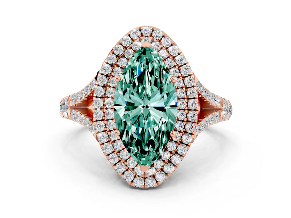 Rose gold Double Halo Marquise Cut Green Sapphire Split Shank Engagement Ring with Four-Prong Setting