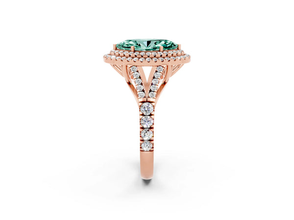 Rose gold Double Halo Marquise Cut Green Sapphire Split Shank Engagement Ring with Four-Prong Setting