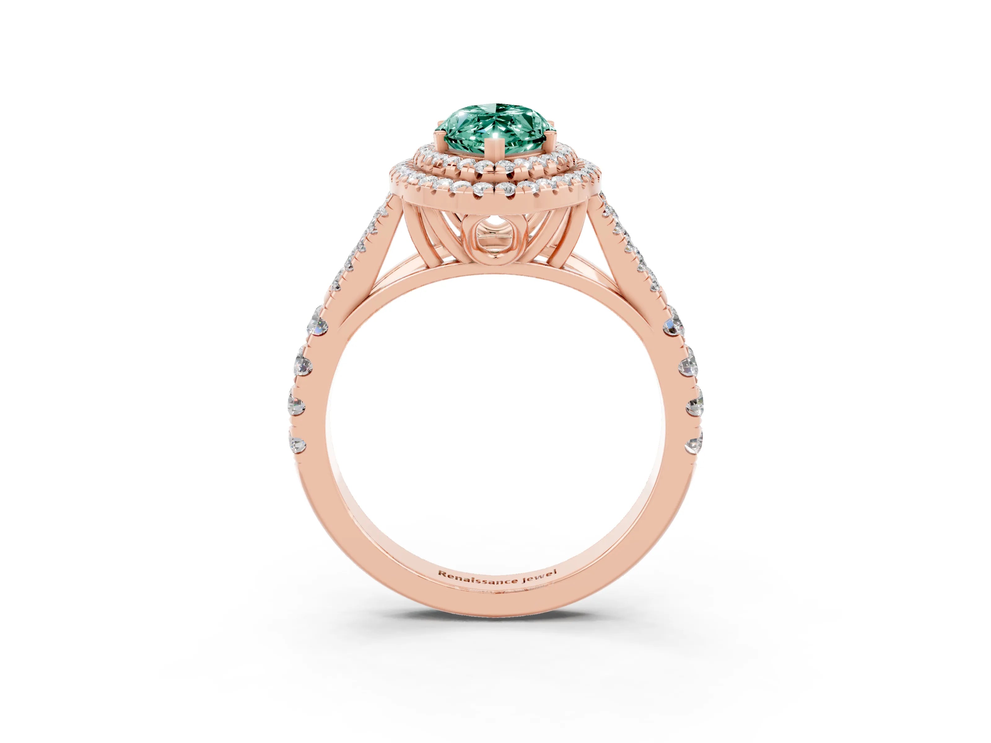 Rose gold Double Halo Marquise Cut Green Sapphire Split Shank Engagement Ring with Four-Prong Setting_3