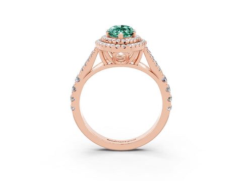Rose gold Double Halo Marquise Cut Green Sapphire Split Shank Engagement Ring with Four-Prong Setting_3