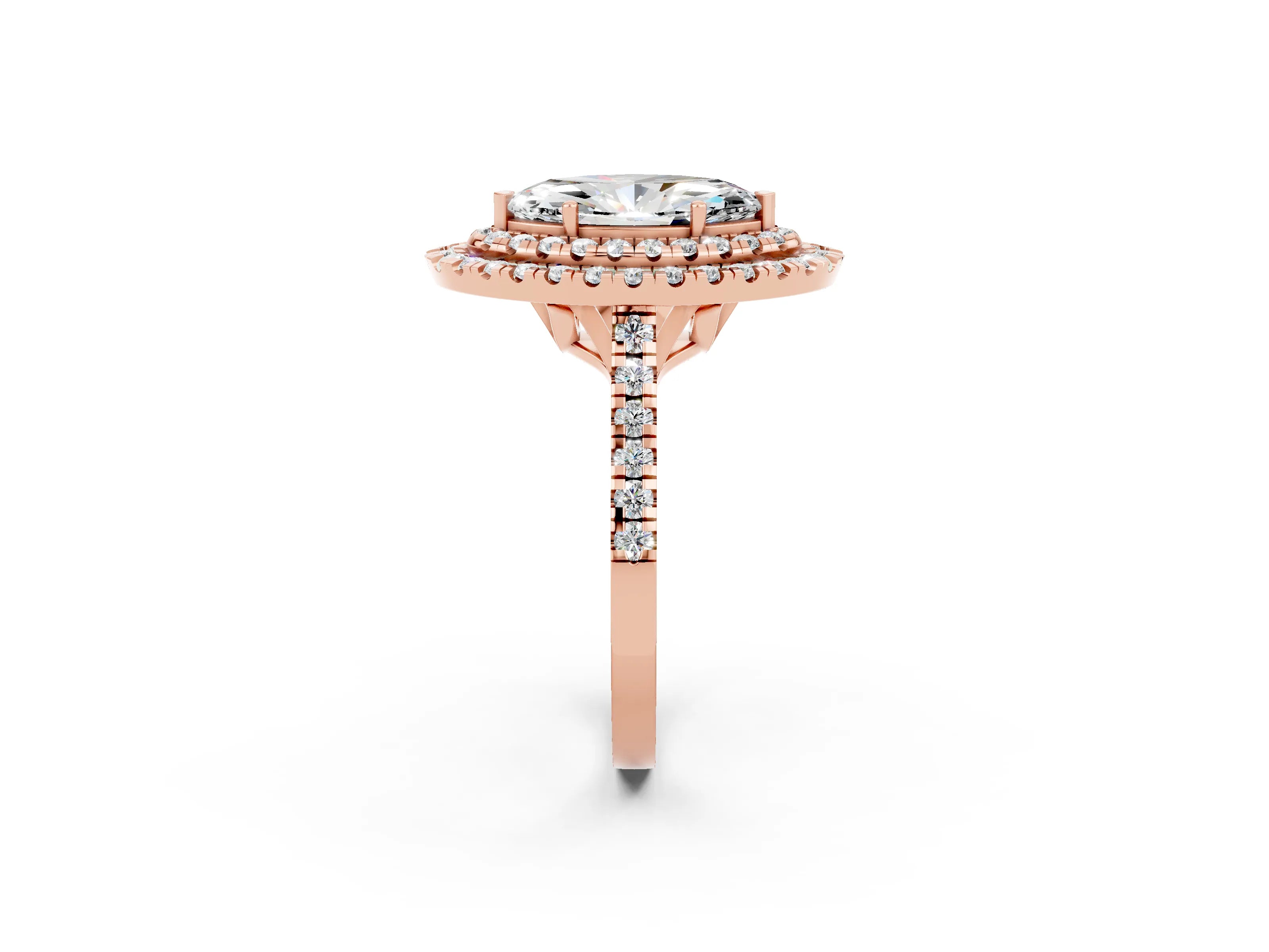Rose gold Double Halo Marquise Cut Moissanite Pavé Band with Four-Prong Setting_2