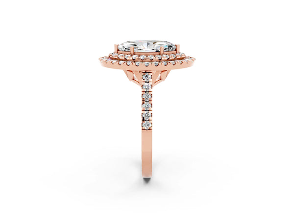 Rose gold Double Halo Marquise Cut Moissanite Pavé Band with Four-Prong Setting