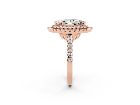Rose gold Double Halo Marquise Cut Moissanite Pavé Band with Four-Prong Setting_2