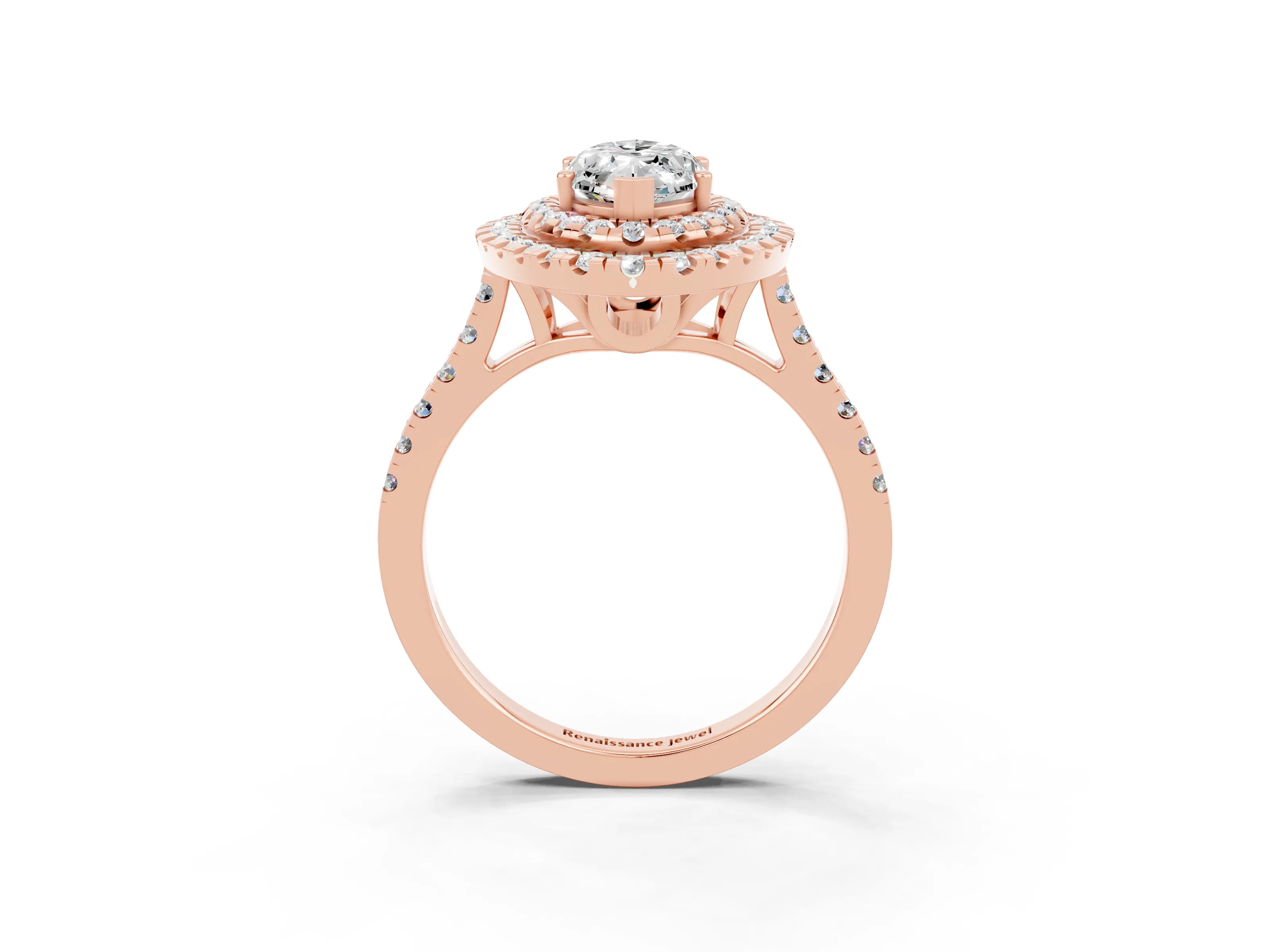 Rose gold Double Halo Marquise Cut Moissanite Pavé Band with Four-Prong Setting_3