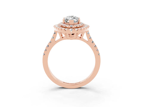 Rose gold Double Halo Marquise Cut Moissanite Pavé Band with Four-Prong Setting_3