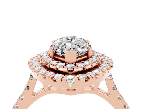 Rose gold Double Halo Marquise Cut Moissanite Pavé Band with Four-Prong Setting_4