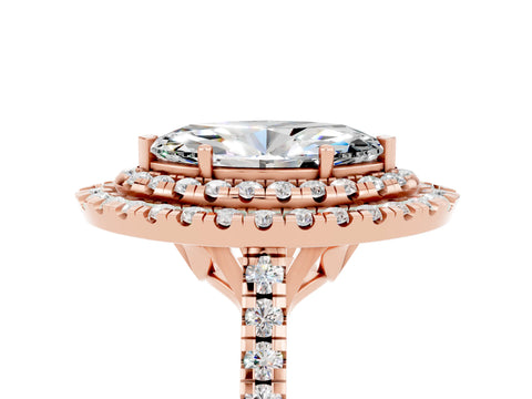 Rose gold Double Halo Marquise Cut Moissanite Pavé Band with Four-Prong Setting_5