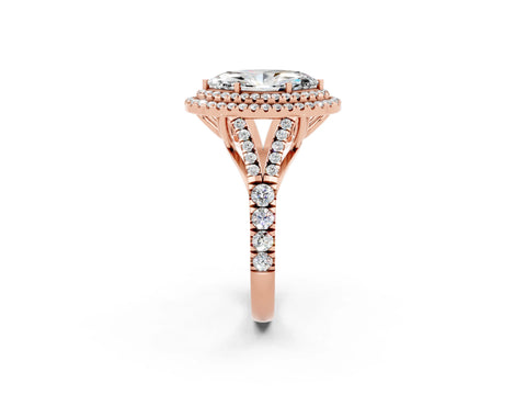Rose gold Double Halo Marquise Cut Moissanite Pavé Split Shank Ring with Prong Setting_2
