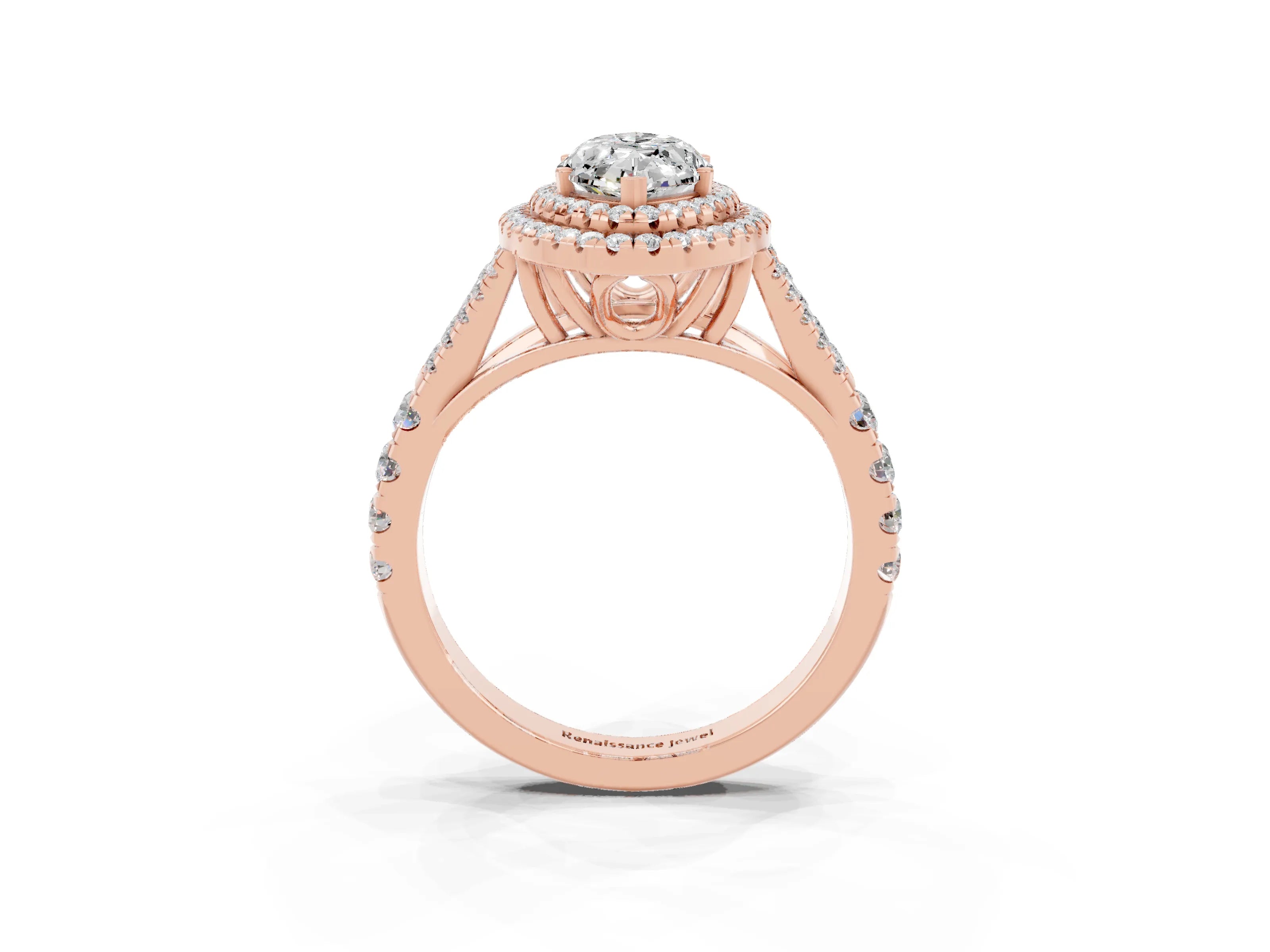 Rose gold Double Halo Marquise Cut Moissanite Pavé Split Shank Ring with Prong Setting_3