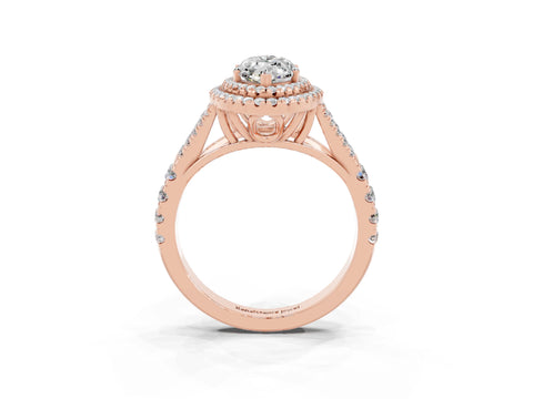 Rose gold Double Halo Marquise Cut Moissanite Pavé Split Shank Ring with Prong Setting_3