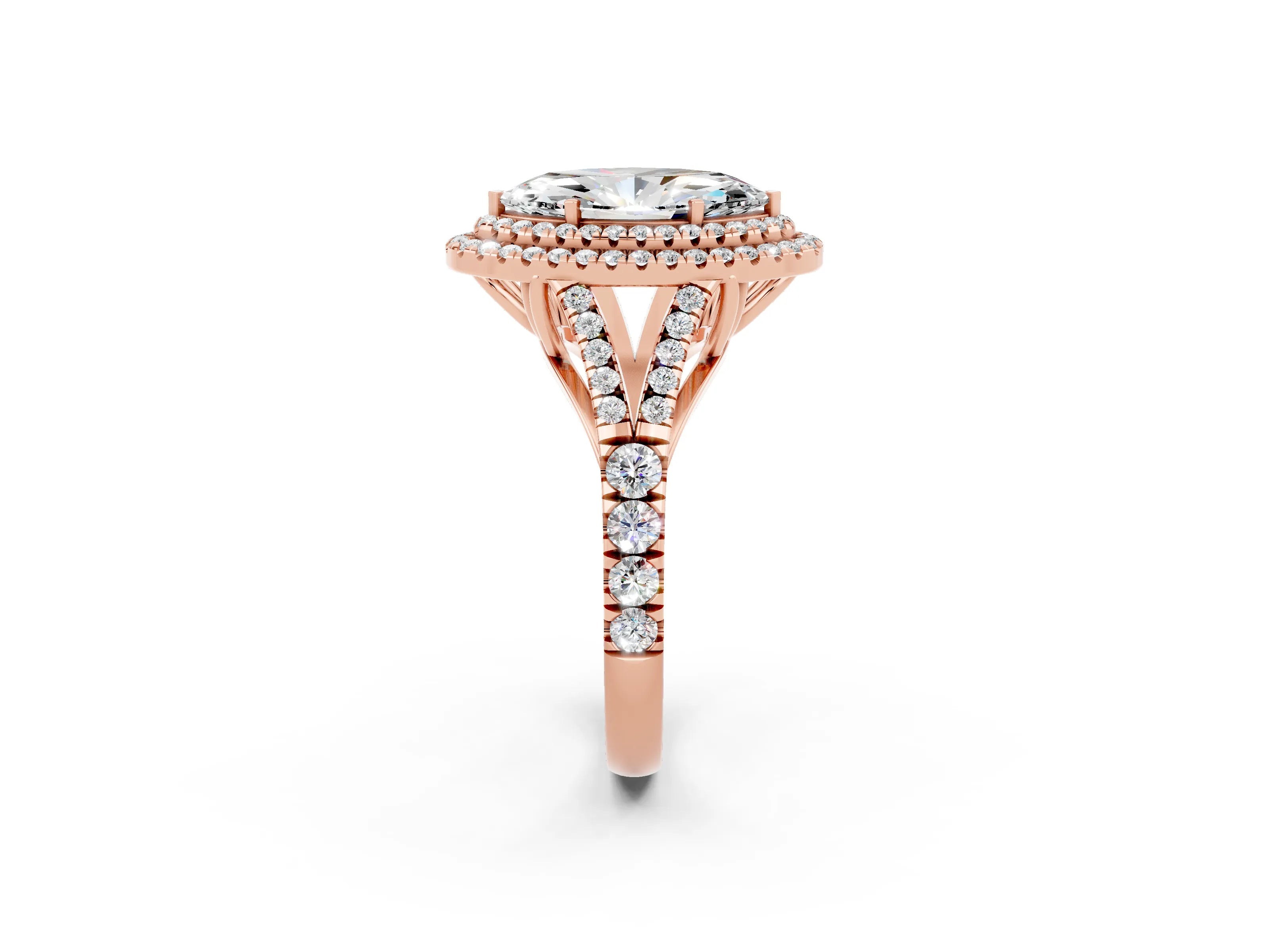 Rose gold Double Halo Marquise Cut Moissanite Split Shank Engagement Ring with Four-Prong Setting_2