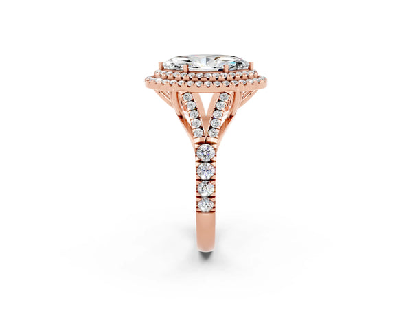 Rose gold Double Halo Marquise Cut Moissanite Split Shank Engagement Ring with Four-Prong Setting
