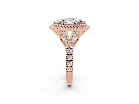 Rose gold Double Halo Marquise Cut Moissanite Split Shank Engagement Ring with Four-Prong Setting_2