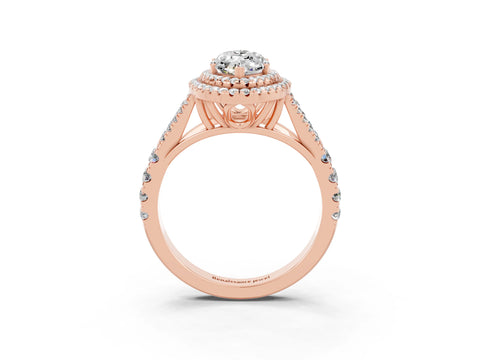 Rose gold Double Halo Marquise Cut Moissanite Split Shank Engagement Ring with Four-Prong Setting_3