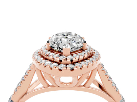 Rose gold Double Halo Marquise Cut Moissanite Split Shank Engagement Ring with Four-Prong Setting_4