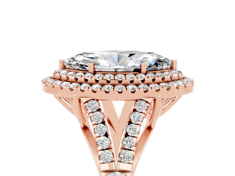 Rose gold Double Halo Marquise Cut Moissanite Split Shank Engagement Ring with Four-Prong Setting_5