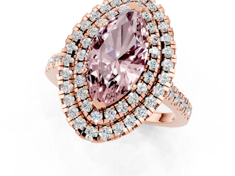 Rose gold Double Halo Marquise Cut Morganite Pavé Band with Four-Prong Setting_1