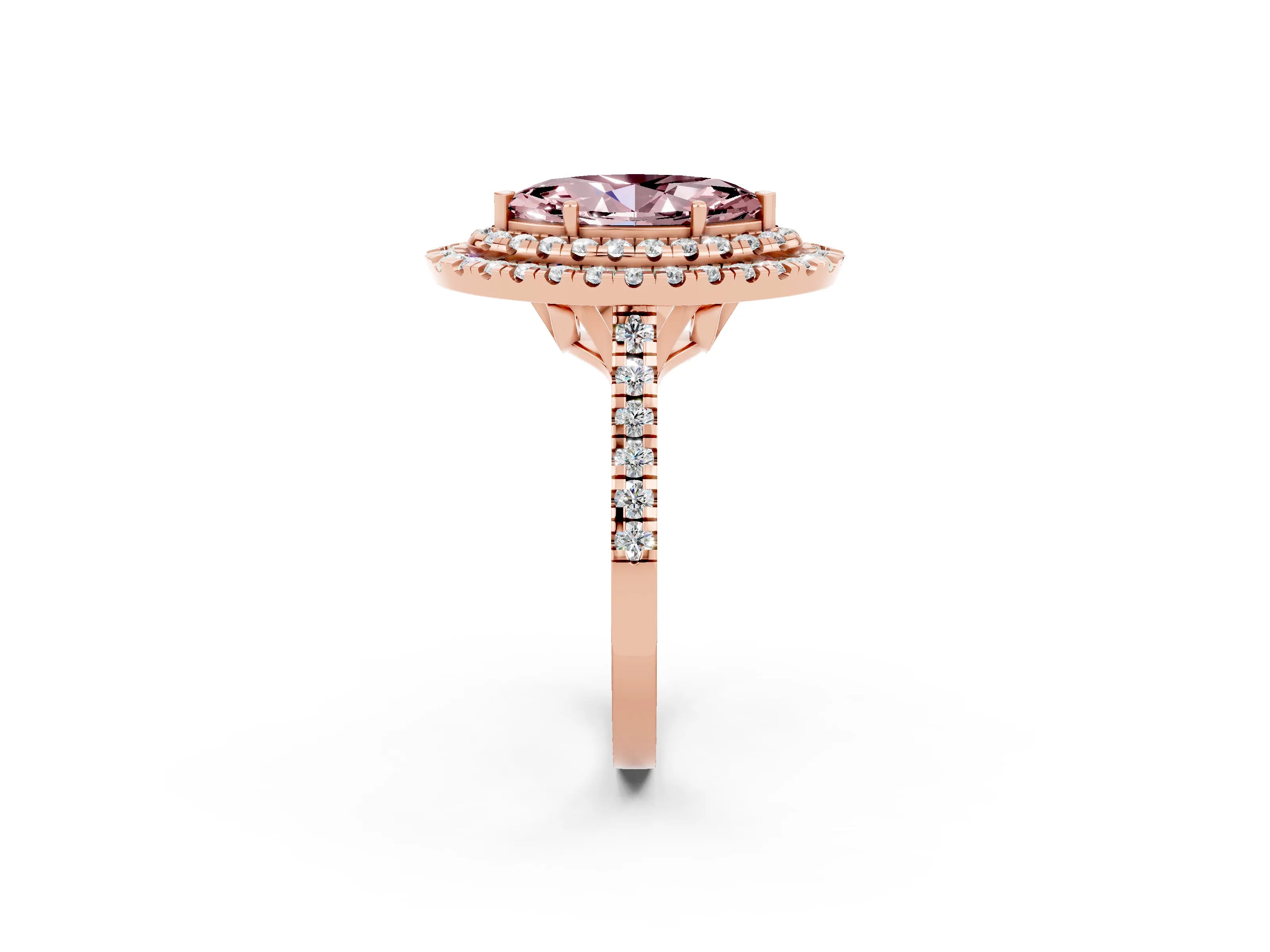 Rose gold Double Halo Marquise Cut Morganite Pavé Band with Four-Prong Setting_2
