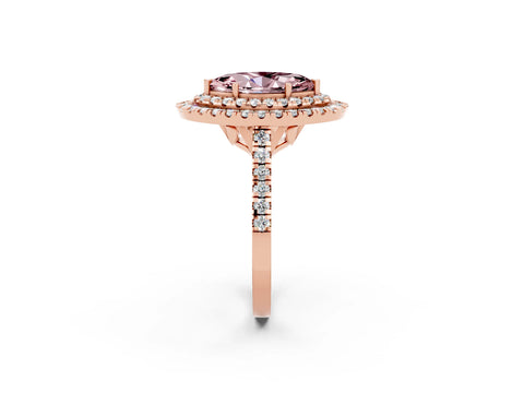 Rose gold Double Halo Marquise Cut Morganite Pavé Band with Four-Prong Setting_2