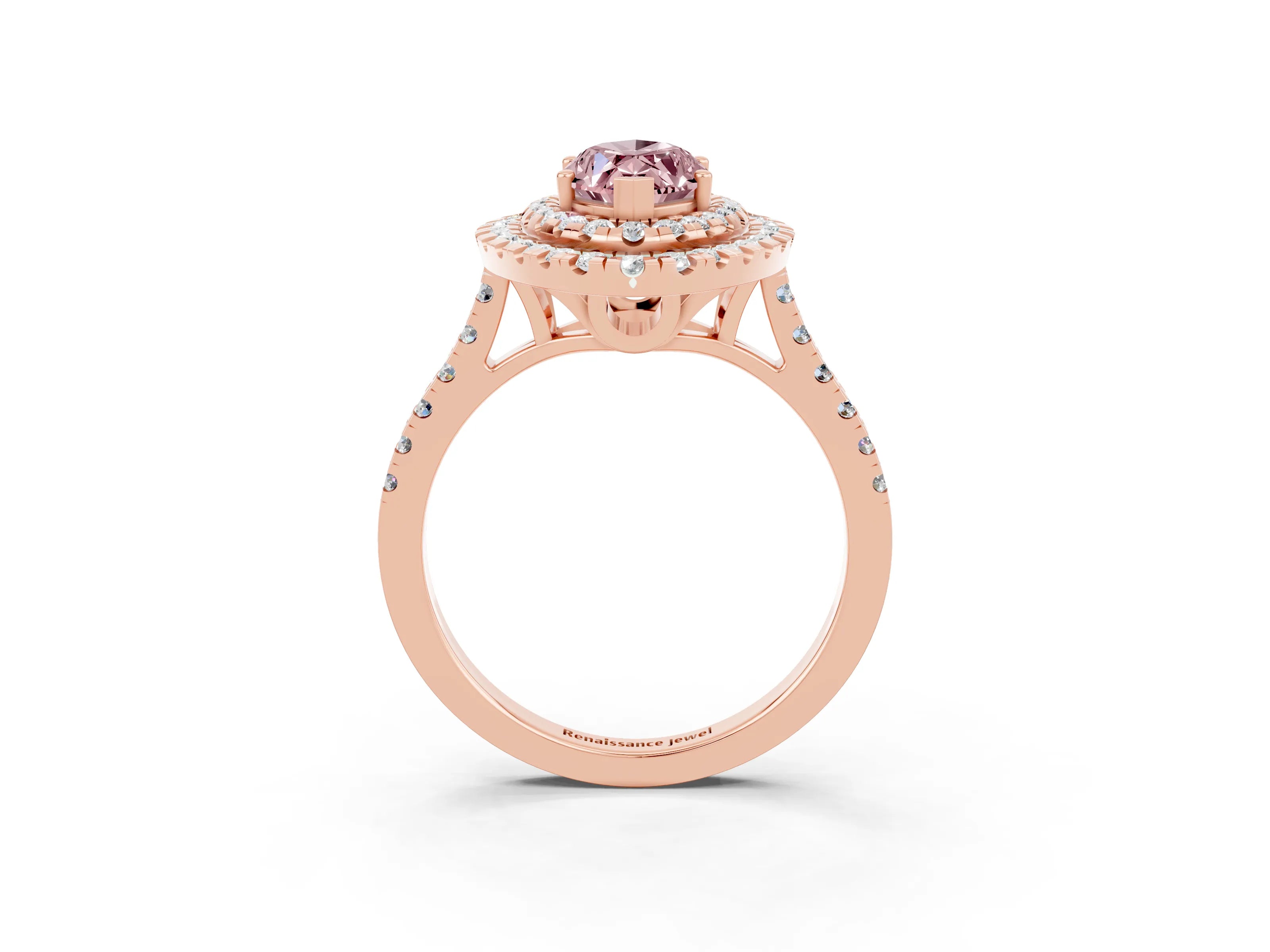 Rose gold Double Halo Marquise Cut Morganite Pavé Band with Four-Prong Setting_3