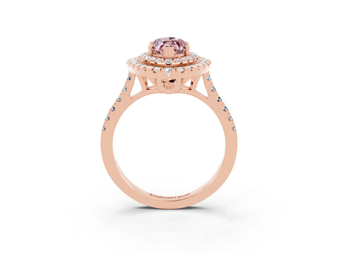 Rose gold Double Halo Marquise Cut Morganite Pavé Band with Four-Prong Setting_3