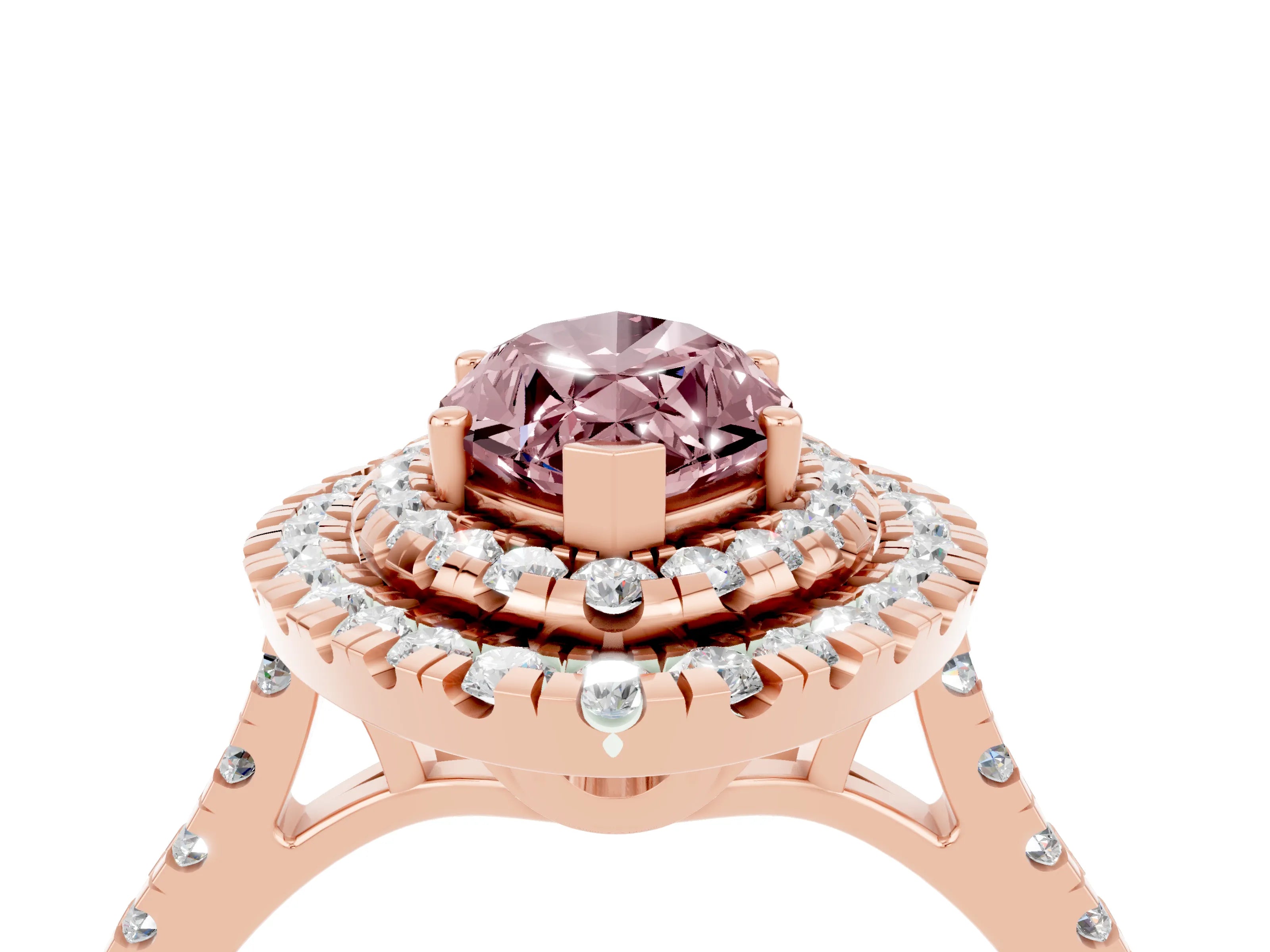 Rose gold Double Halo Marquise Cut Morganite Pavé Band with Four-Prong Setting_4