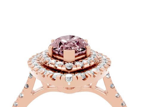 Rose gold Double Halo Marquise Cut Morganite Pavé Band with Four-Prong Setting_4