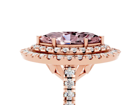 Rose gold Double Halo Marquise Cut Morganite Pavé Band with Four-Prong Setting_5