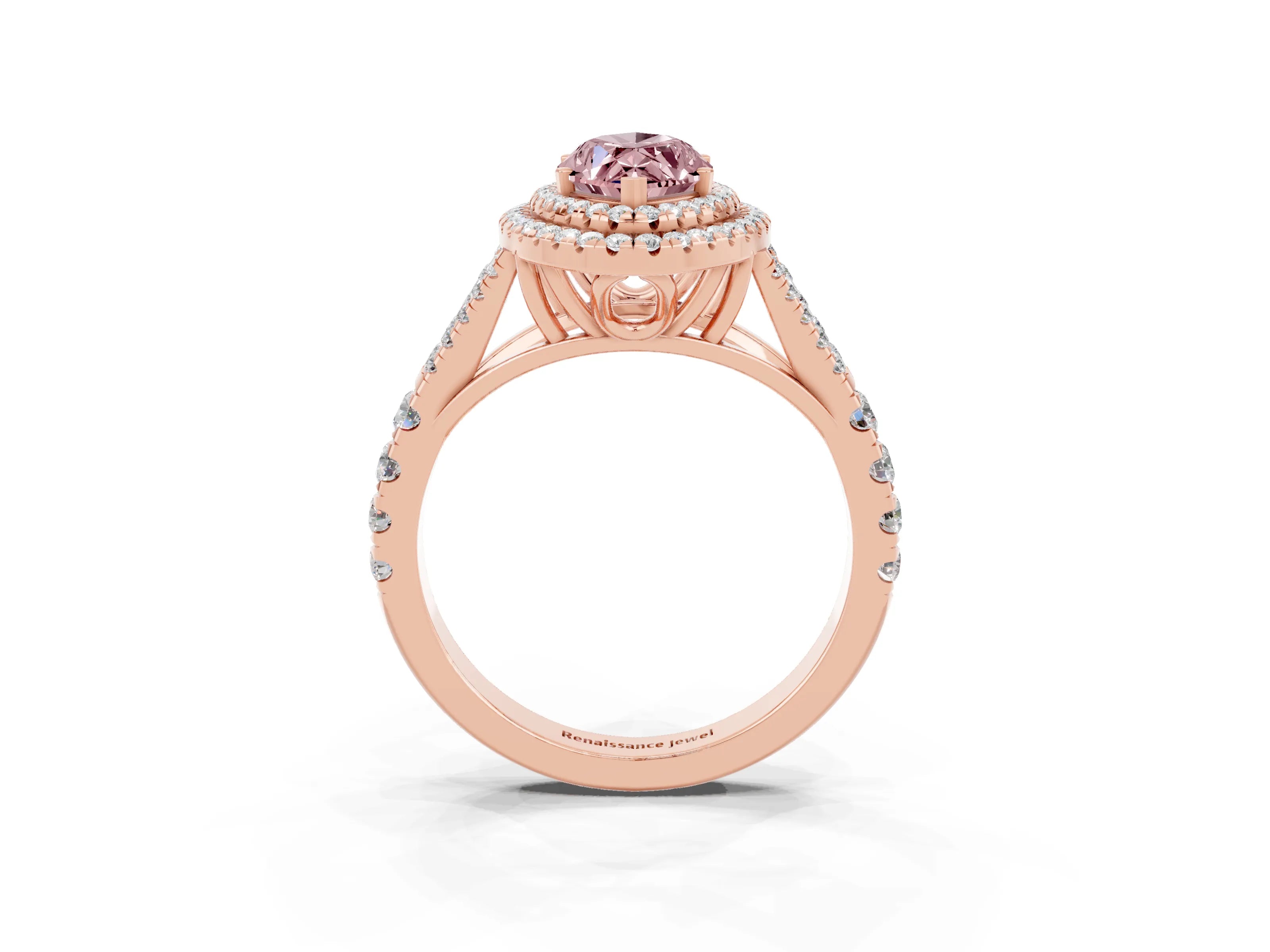 Rose gold Double Halo Marquise Cut Morganite Pavé Split Shank Ring with Prong Setting_3