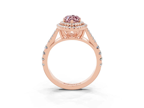 Rose gold Double Halo Marquise Cut Morganite Pavé Split Shank Ring with Prong Setting_3