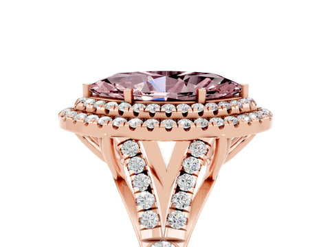Rose gold Double Halo Marquise Cut Morganite Pavé Split Shank Ring with Prong Setting_5