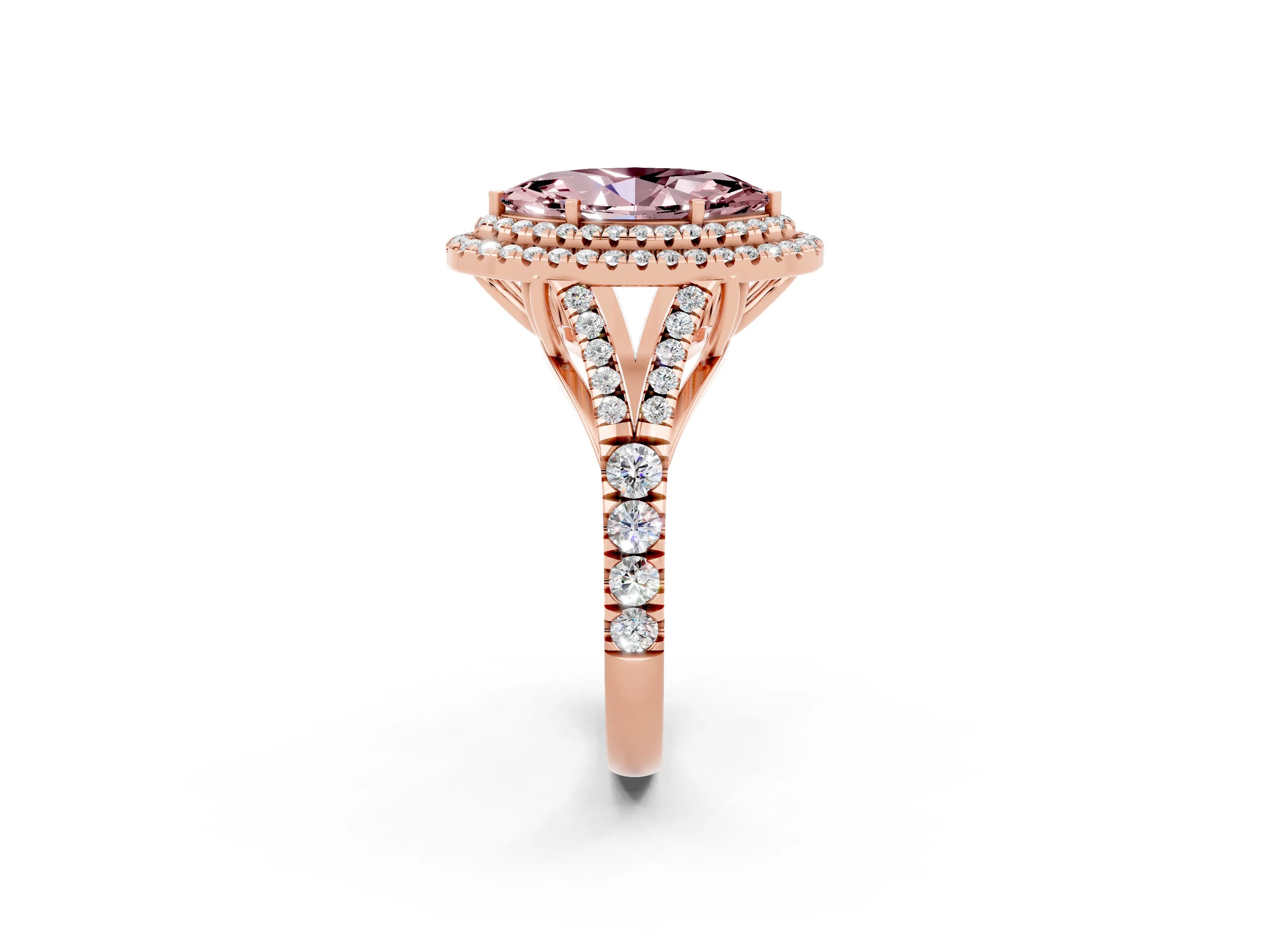 Rose gold Double Halo Marquise Cut Morganite Split Shank Engagement Ring with Four-Prong Setting_2
