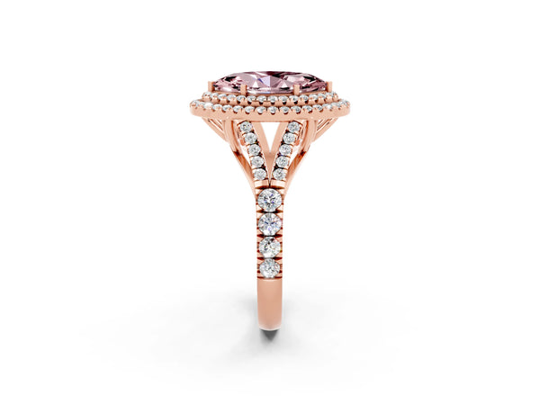 Rose gold Double Halo Marquise Cut Morganite Split Shank Engagement Ring with Four-Prong Setting
