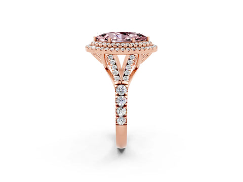 Rose gold Double Halo Marquise Cut Morganite Split Shank Engagement Ring with Four-Prong Setting_2