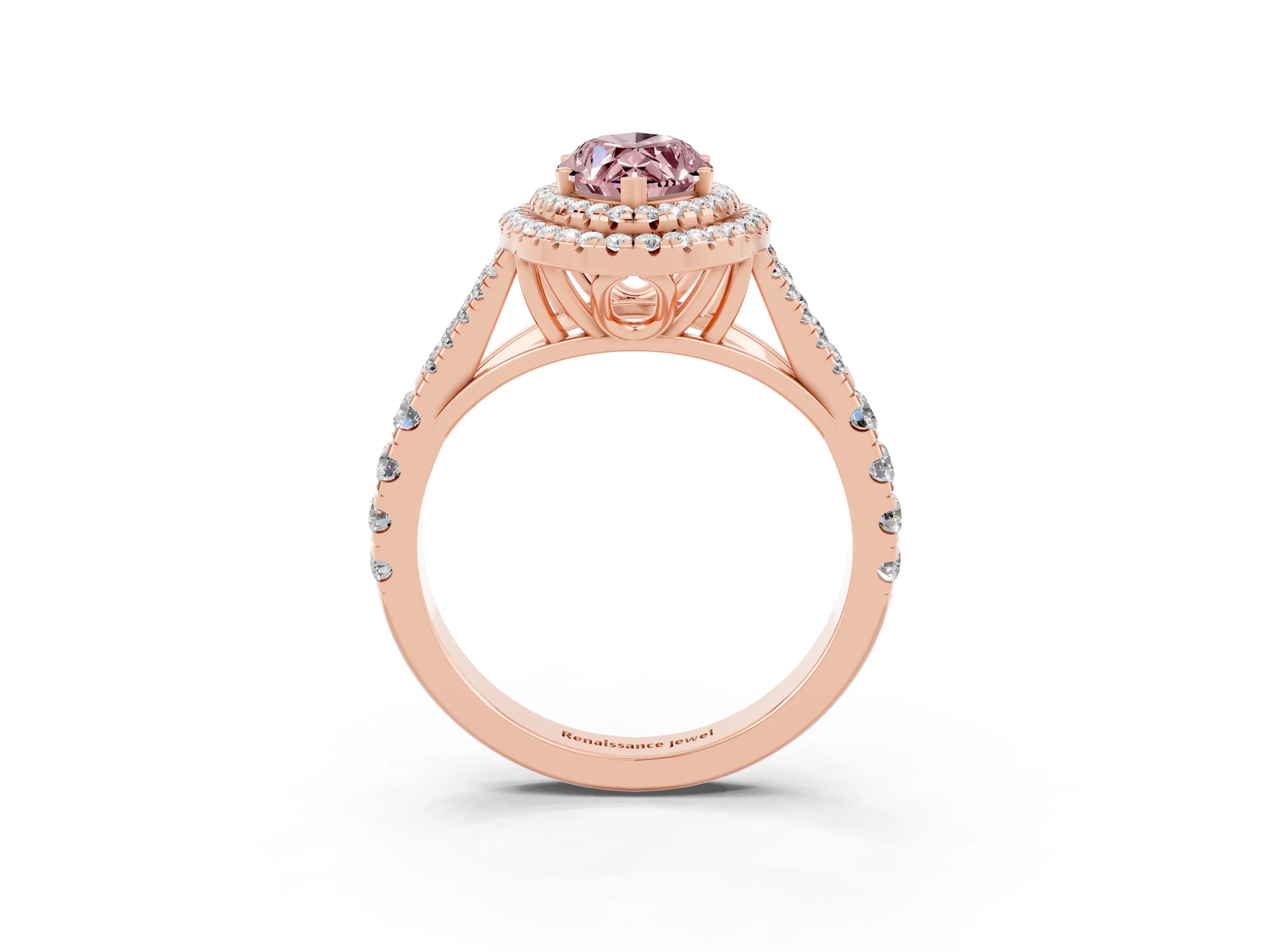 Rose gold Double Halo Marquise Cut Morganite Split Shank Engagement Ring with Four-Prong Setting_3