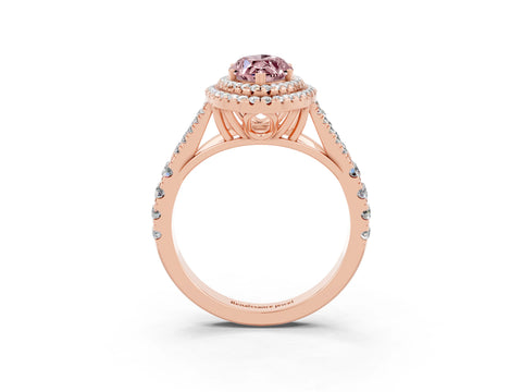 Rose gold Double Halo Marquise Cut Morganite Split Shank Engagement Ring with Four-Prong Setting_3
