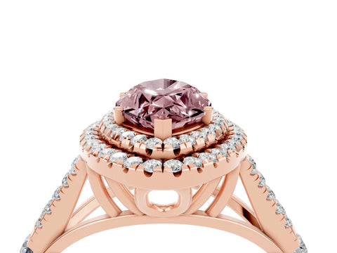Rose gold Double Halo Marquise Cut Morganite Split Shank Engagement Ring with Four-Prong Setting_4