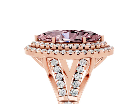 Rose gold Double Halo Marquise Cut Morganite Split Shank Engagement Ring with Four-Prong Setting_5
